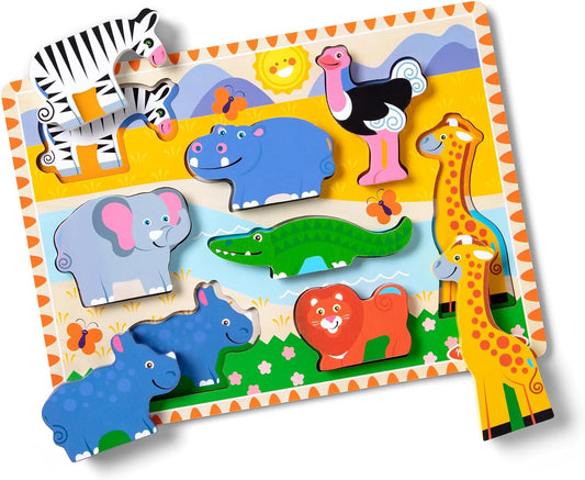 #0200114 Melissa & Doug - Safari Wooden Chunky Puzzle - 8 Pieces - Toy Hermit