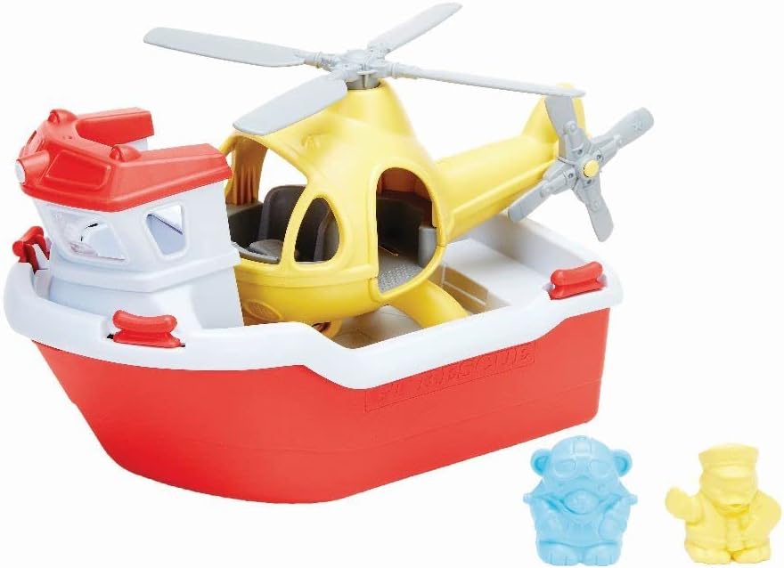 #0300390 Green Toys - Rescue Boat with Helicopter - Toy Hermit