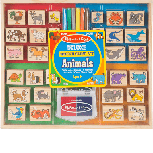 #0400074 Melissa & Doug - Deluxe Wooden Stamp Set: Animals - 30 Stamps - Toy Hermit