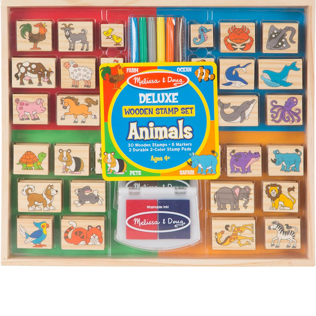 #0400074 Melissa & Doug - Deluxe Wooden Stamp Set: Animals - 30 Stamps