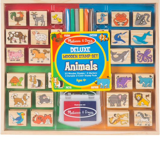 #0400074 Melissa & Doug - Deluxe Wooden Stamp Set: Animals - 30 Stamps